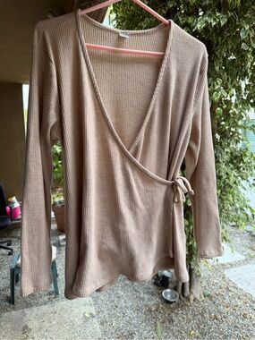 Old Navy Ribbed Wrap-Front Top in Camel Tan